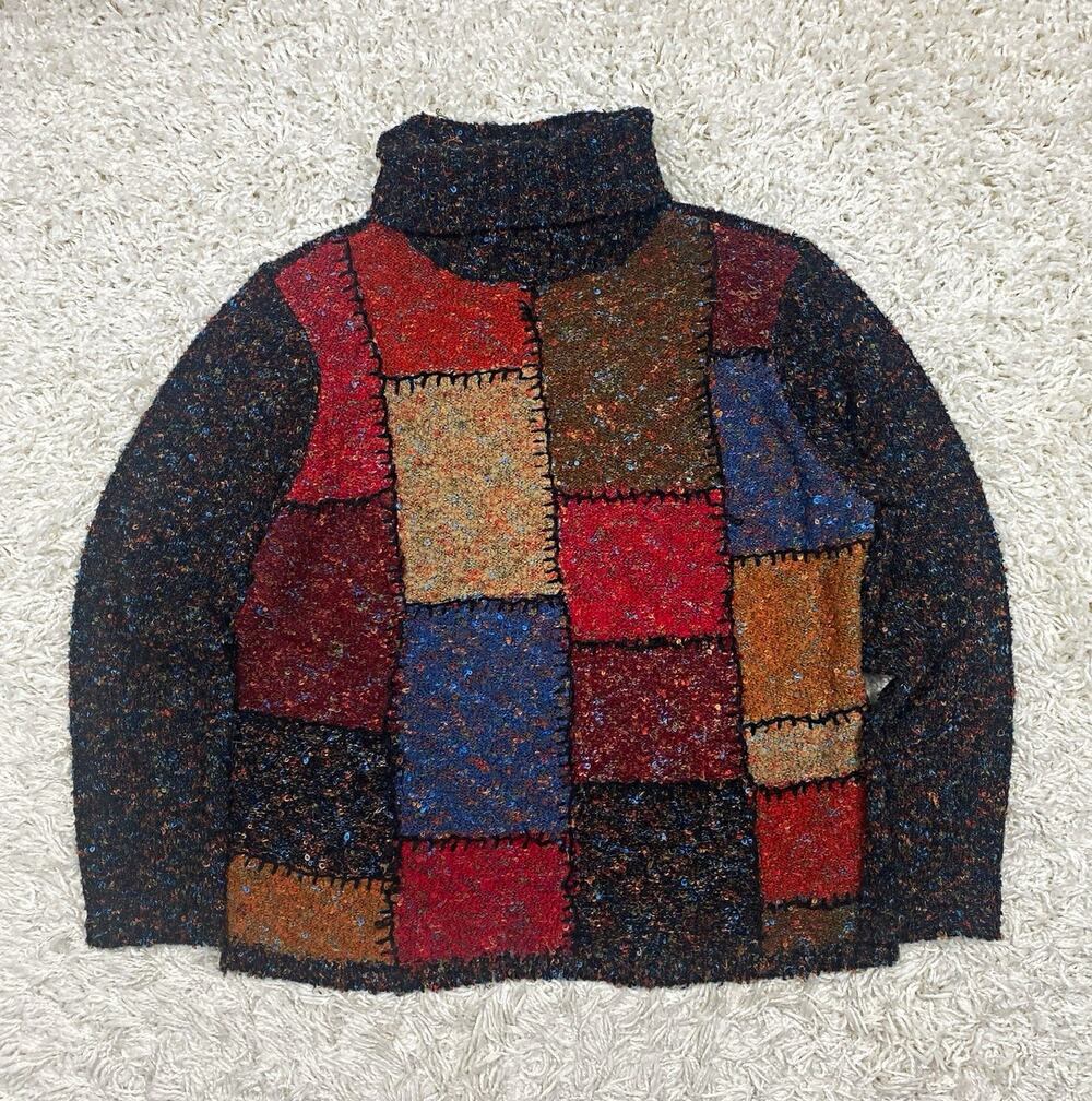 Coldwater Creek 90s/2000s M Patchwork Colorblock Boucle Turtleneck Sweater